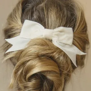 Ivory Velvet Hair Bow worn with a chignon