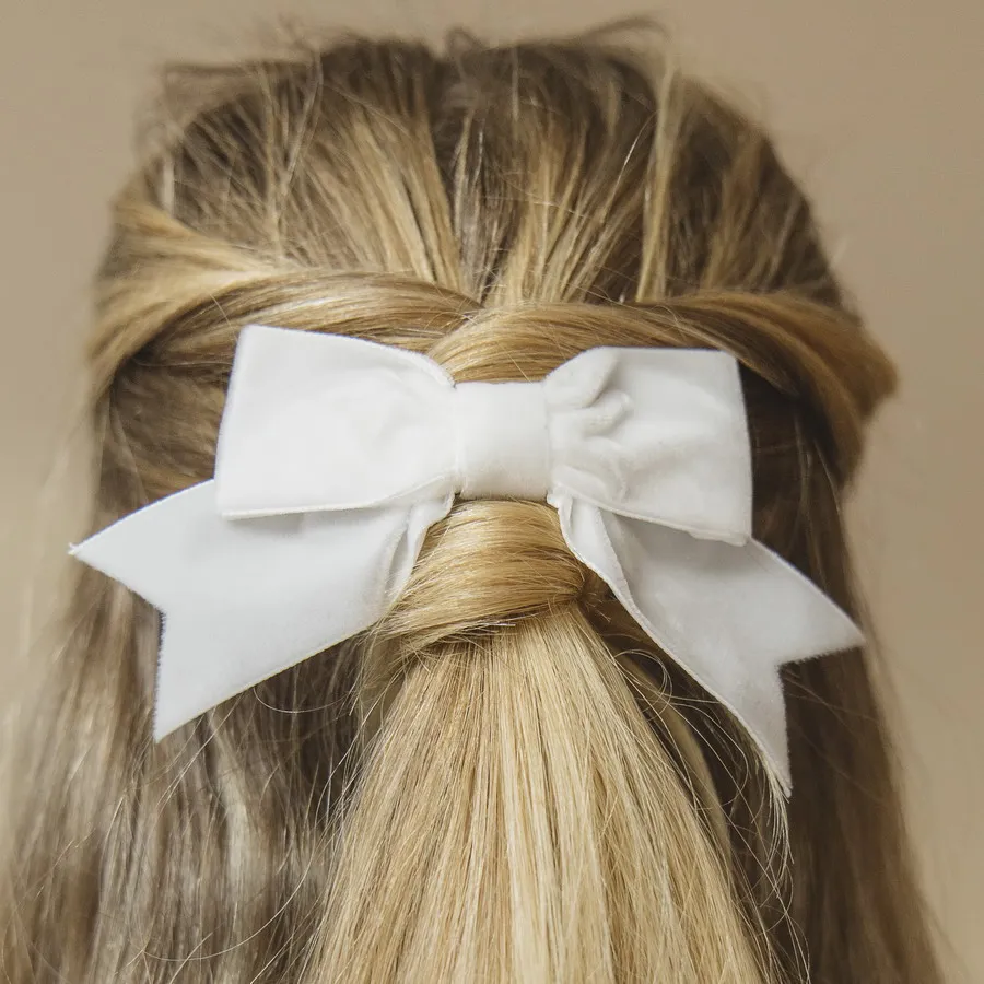 Off White Bow Hair Clip Handmade with Velvet Ribbon