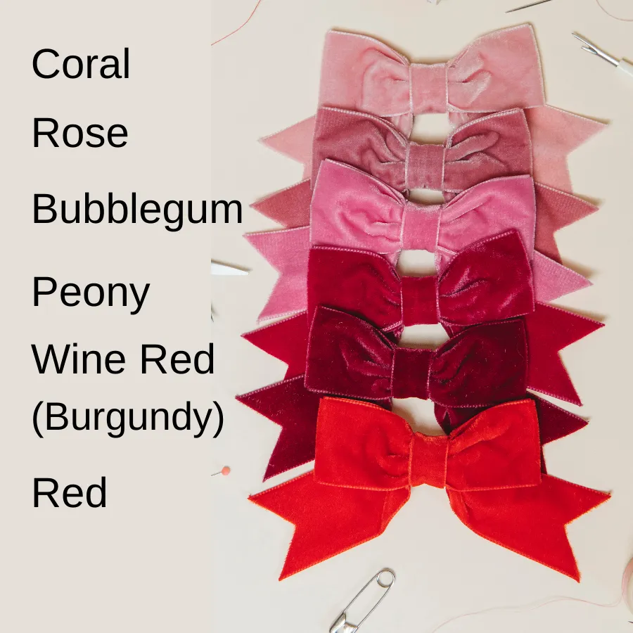 Pink and Red Velvet Ribbon Bow Hair Clips Handmade by Imogen's Imagination
