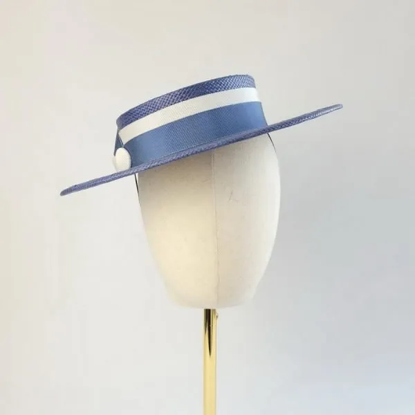 Blue Boater Hat with Ribbon and Button - Imogen display picture 1