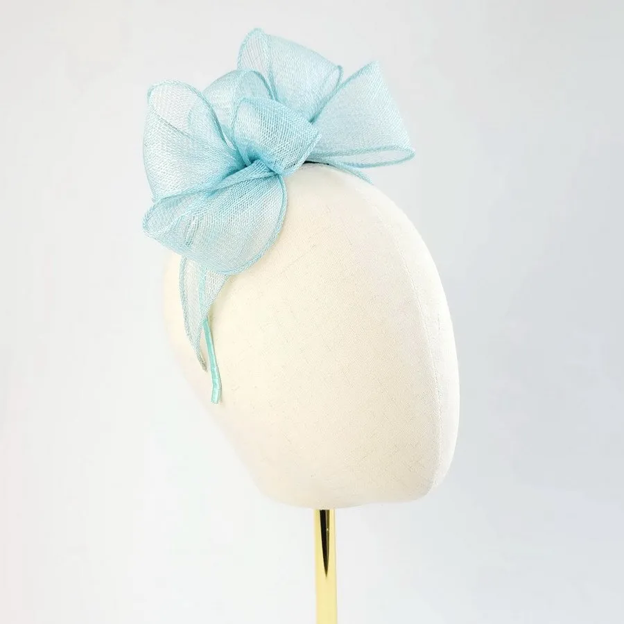 Handmade aqua blue sinamay fascinator by Imogen's Imagination