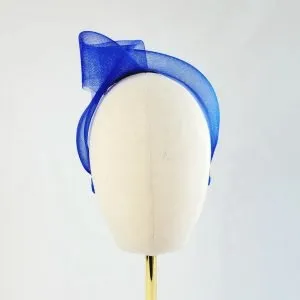 Royal Blue Crinoline Knot Headband worn to the right of the head