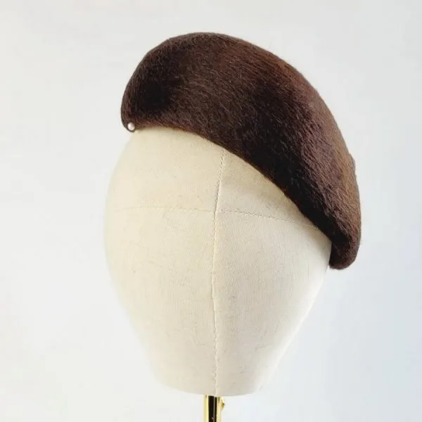 Brown Felt Hat with Ribbon Fans and Button - Imogen display picture 1