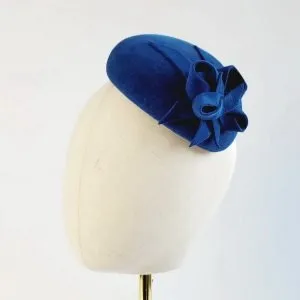 Royal Blue Felt Hat with Loops worn to the left of the head