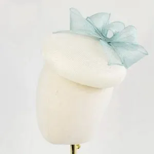 Ivory and Aqua Large Button Hat with Loops