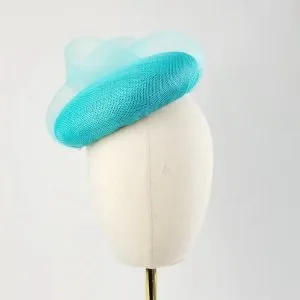 Turquoise Large Button Hat with Crinoline Knot