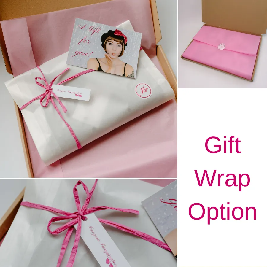 Collage image showing a gift wrapped Imogen's Imagination beret
