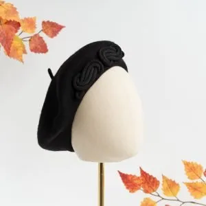 Black Beret with Black Cord Knot