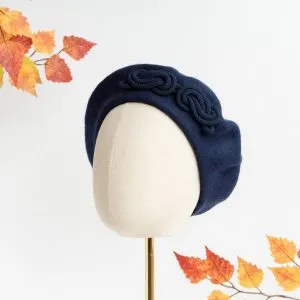 Navy Blue Beret with Navy Cord Knot
