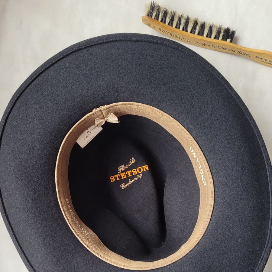 Inside a Stetson flet hat after brushing with a vintage clothes brush
